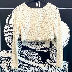 Marciano Lace Crop Top w/Gold Zipper